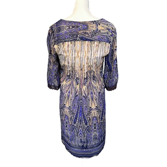 Rabbit Rabbit Rabbit Women's Dress Size 6 Paisley Pleated V-Neck Navy Buttons - Picture 2 of 7